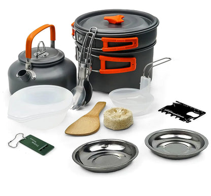 Portable Camping Cookware Set with Folding Stove