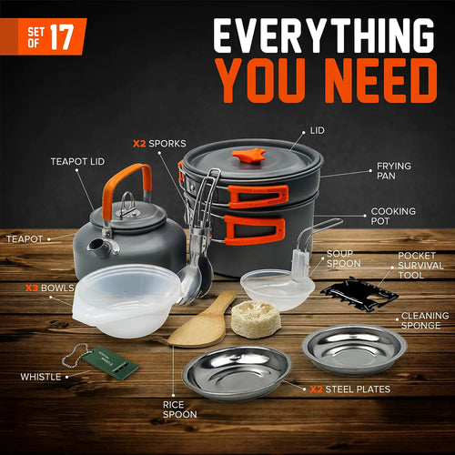 Portable Camping Cookware Set with Folding Stove