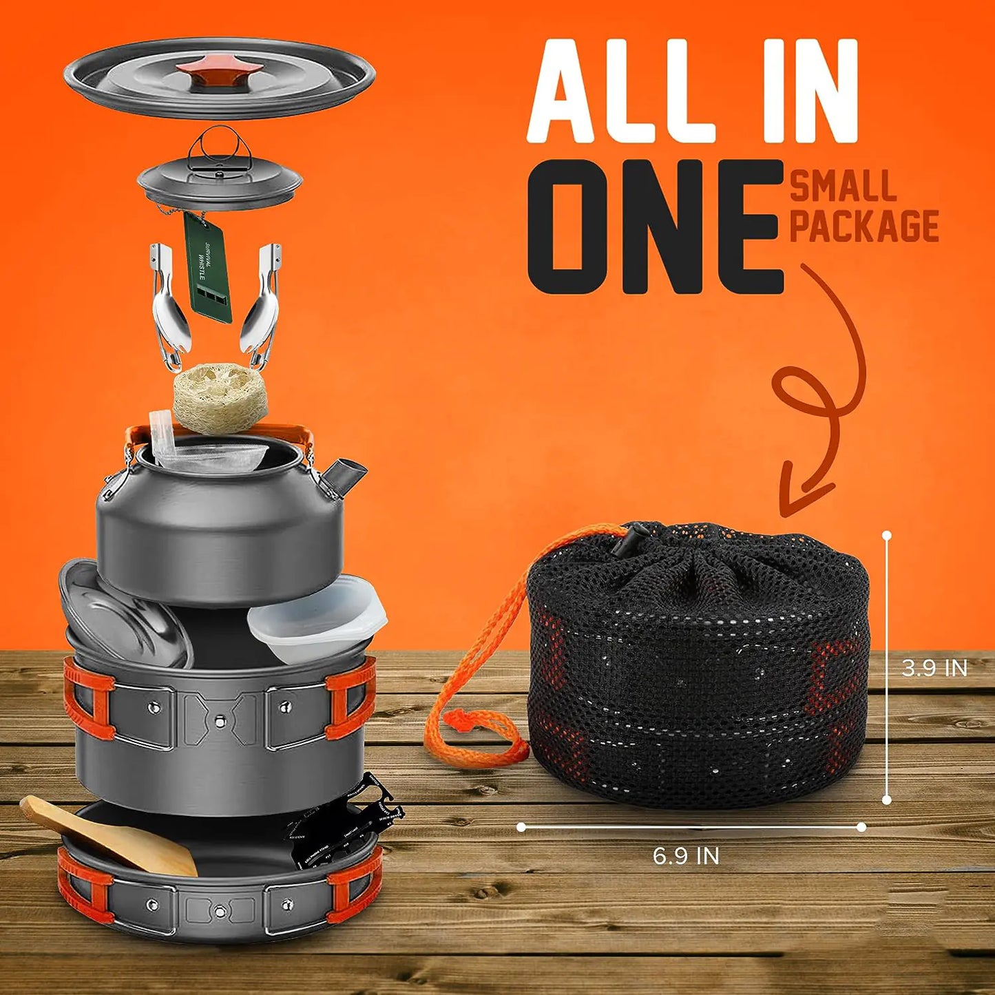 Portable Camping Cookware Set with Folding Stove